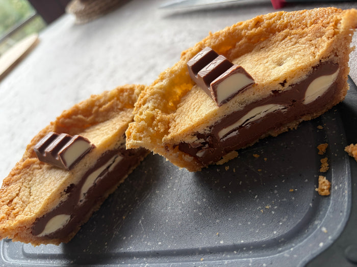 Gluten Free Kinder and Cadbury Chocolate Cookie Pie
